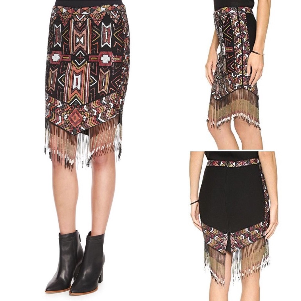 Haute Hippie Embellished Beaded Fringe Skirt